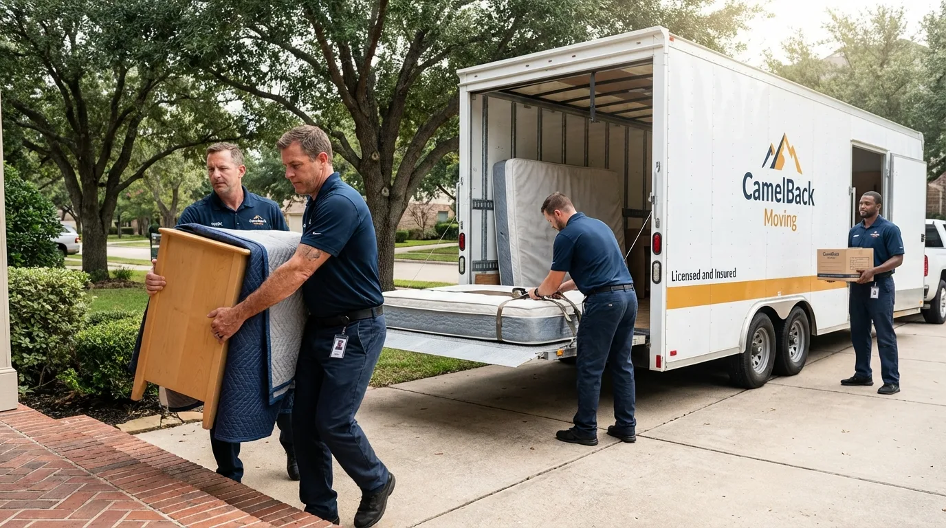 Crew loading residential truck for cross-state move from Wellford, SC